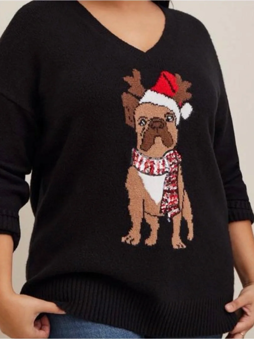 NWT Size 4x Tore Black Frenchie Holiday Dog Graphic Slouchy Tunic